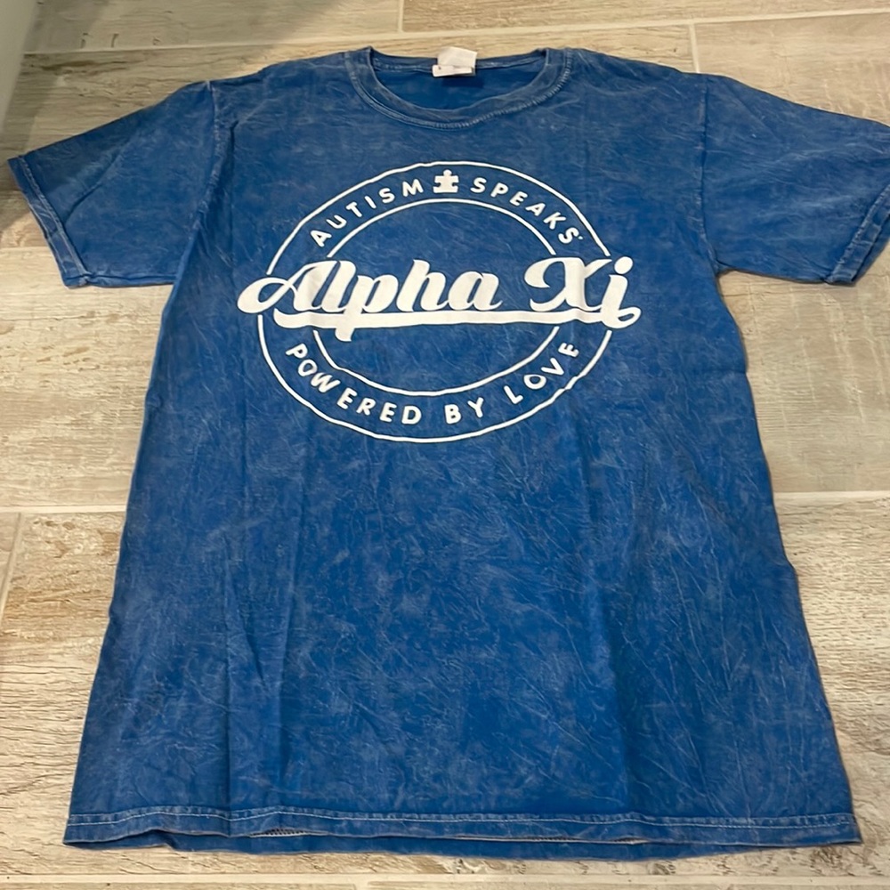 Alpha Xi Delta Blue Space Dyed Sorority Tee Size Small